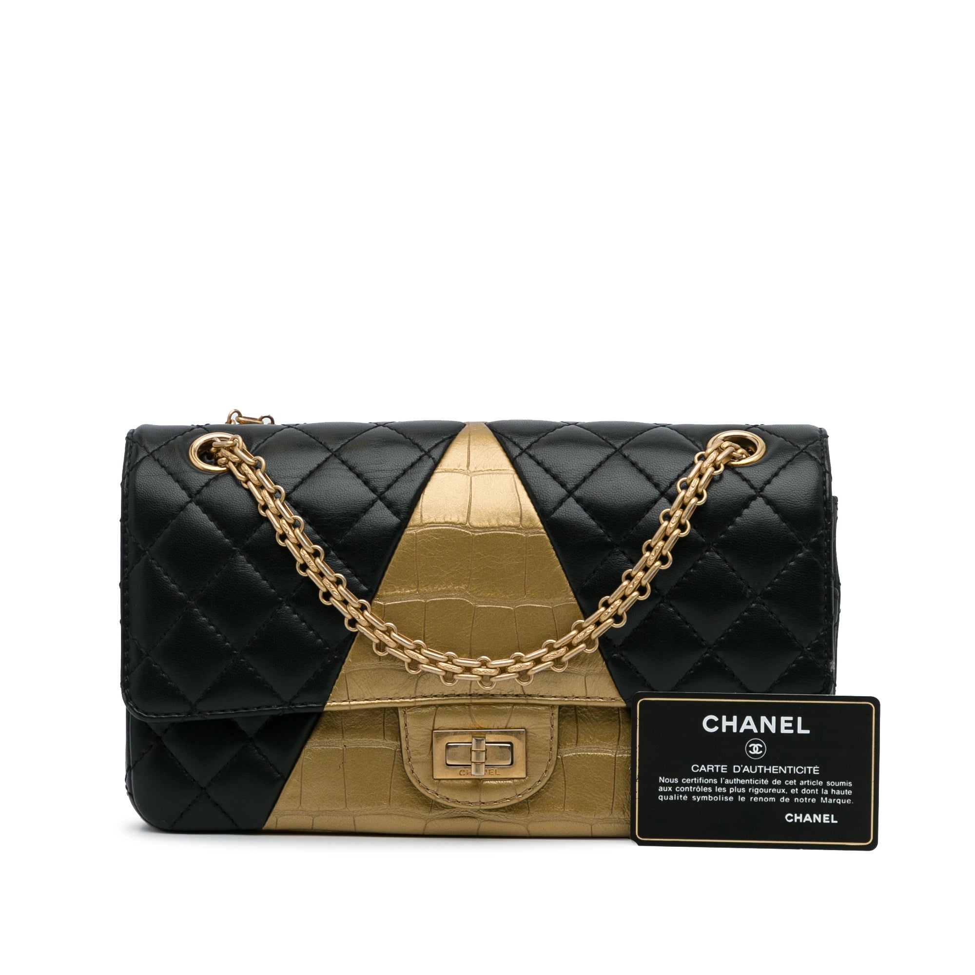 Chanel | Pre-Owned Medium Croc Embossed Lambskin 2.55 Reissue Double Flap Bag | Black/Gold