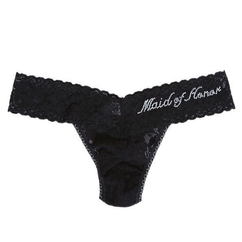 Maid Of Honor Low Rise Thong | Black-Clear Crystals