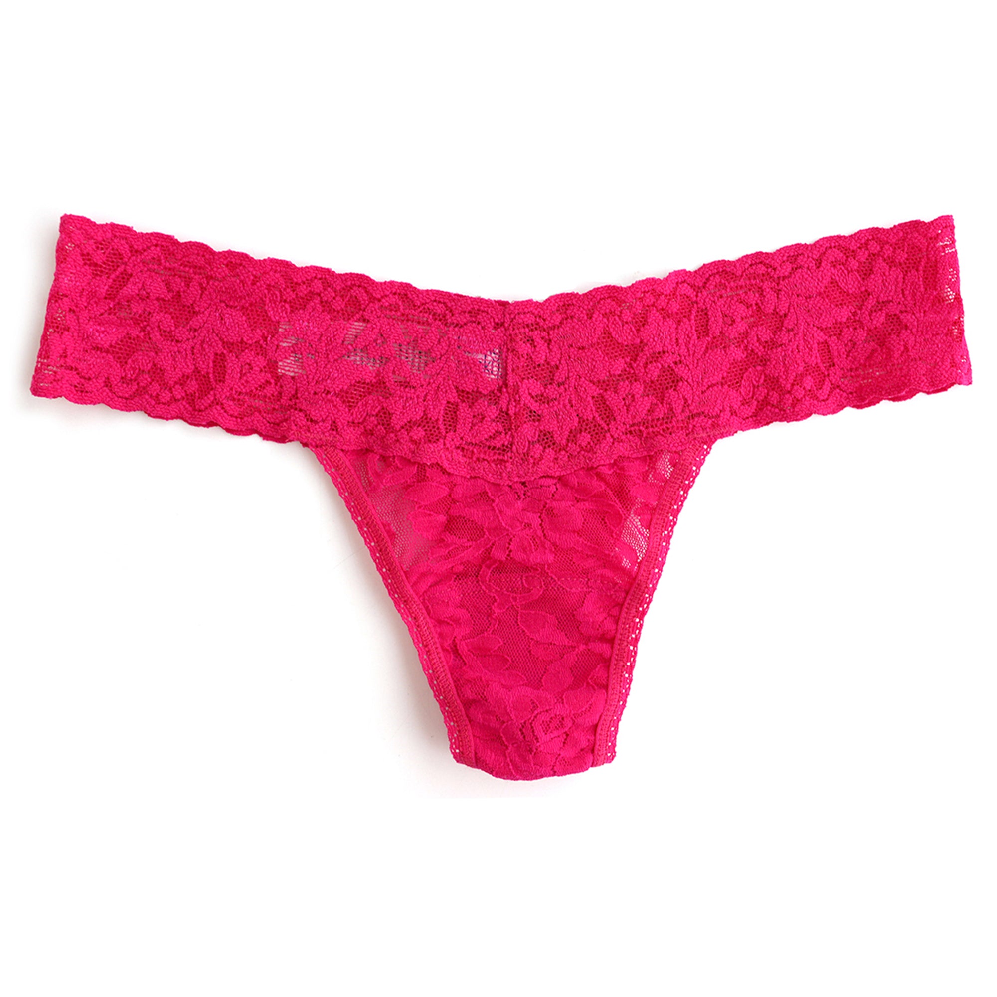 Signature Lace Low Rise Thong | Bright Rose