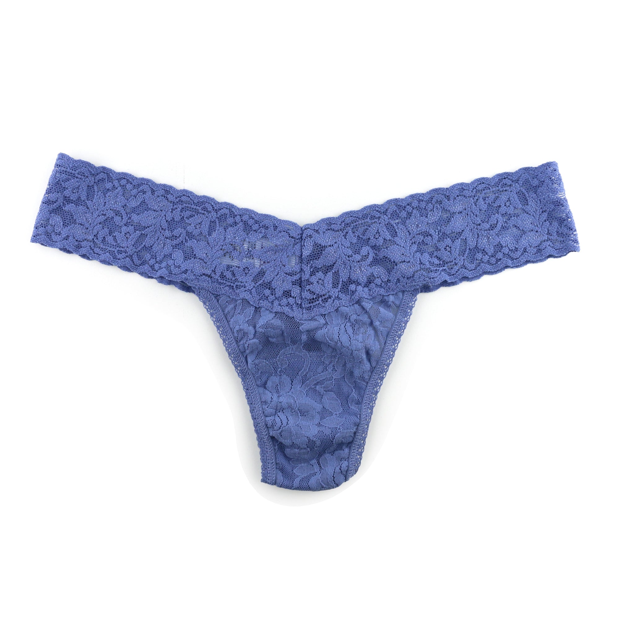 Signature Lace Low Rise Thong - I | Chambray