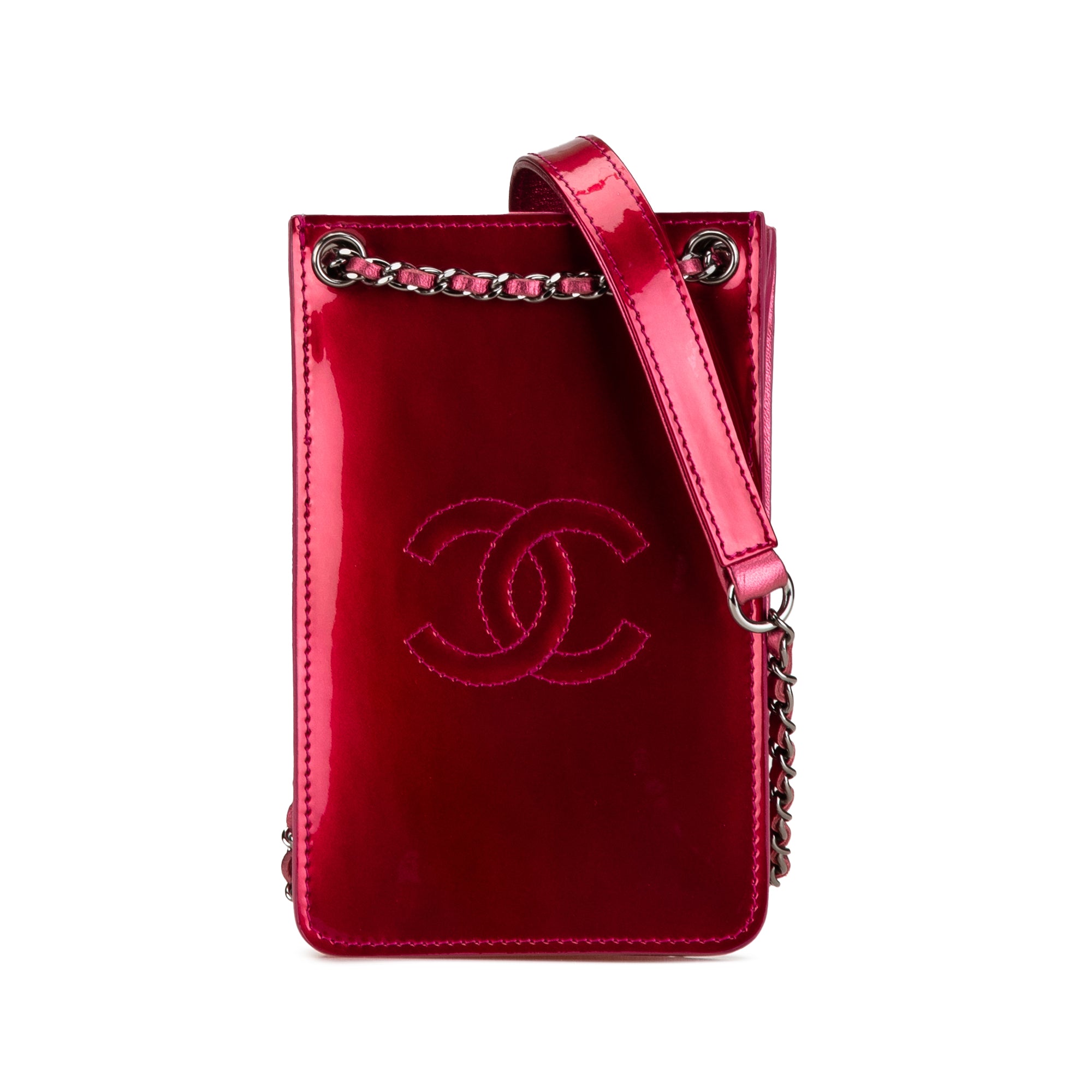 Chanel | Pre-Owned CC Patent Phone Holder Crossbody | Pink/Dark Pink