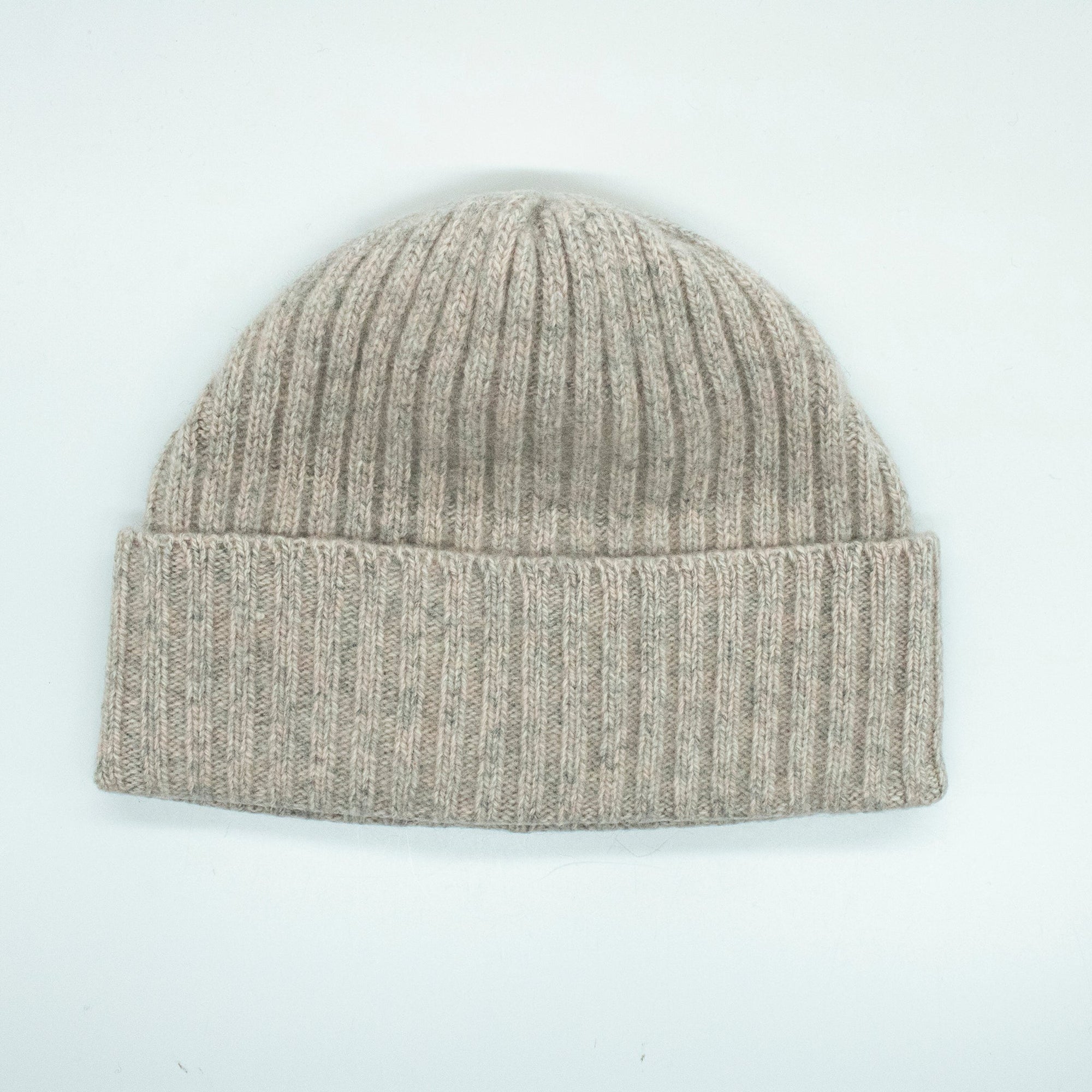 Cashmere Tweeded Ribbed Beanie | Beige