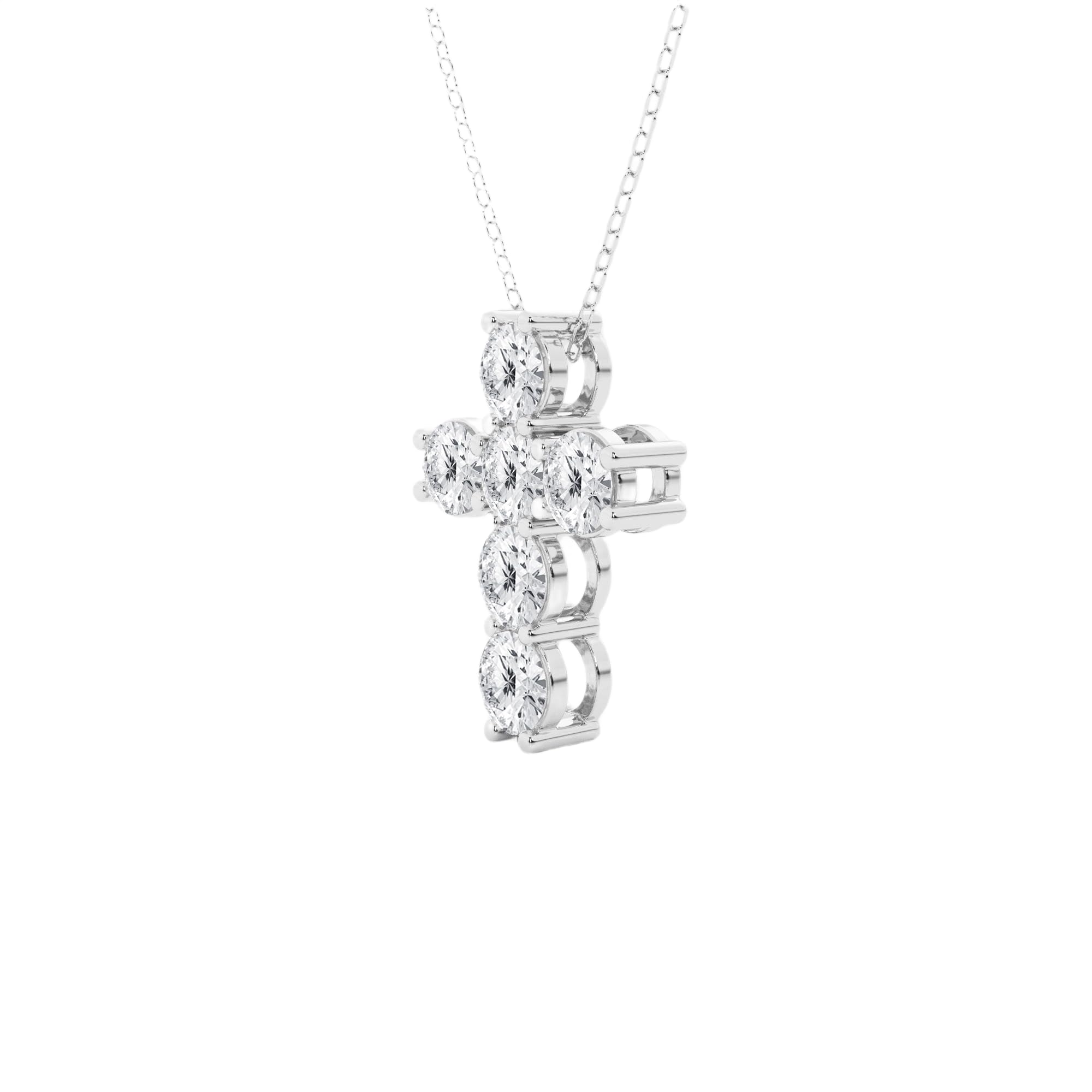 3.00 CT Round Lab-Grown Diamond | Cross Pendant Necklace | 14K White Gold