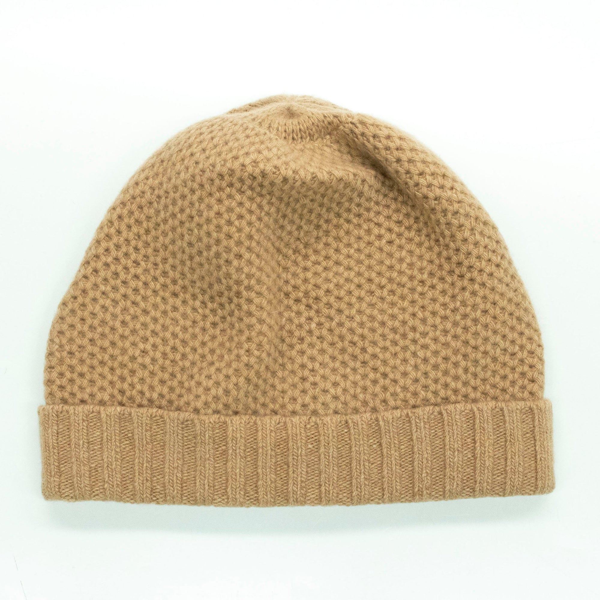 Cashmere Honeycomb Hat With Folded Cuff | Light Camel