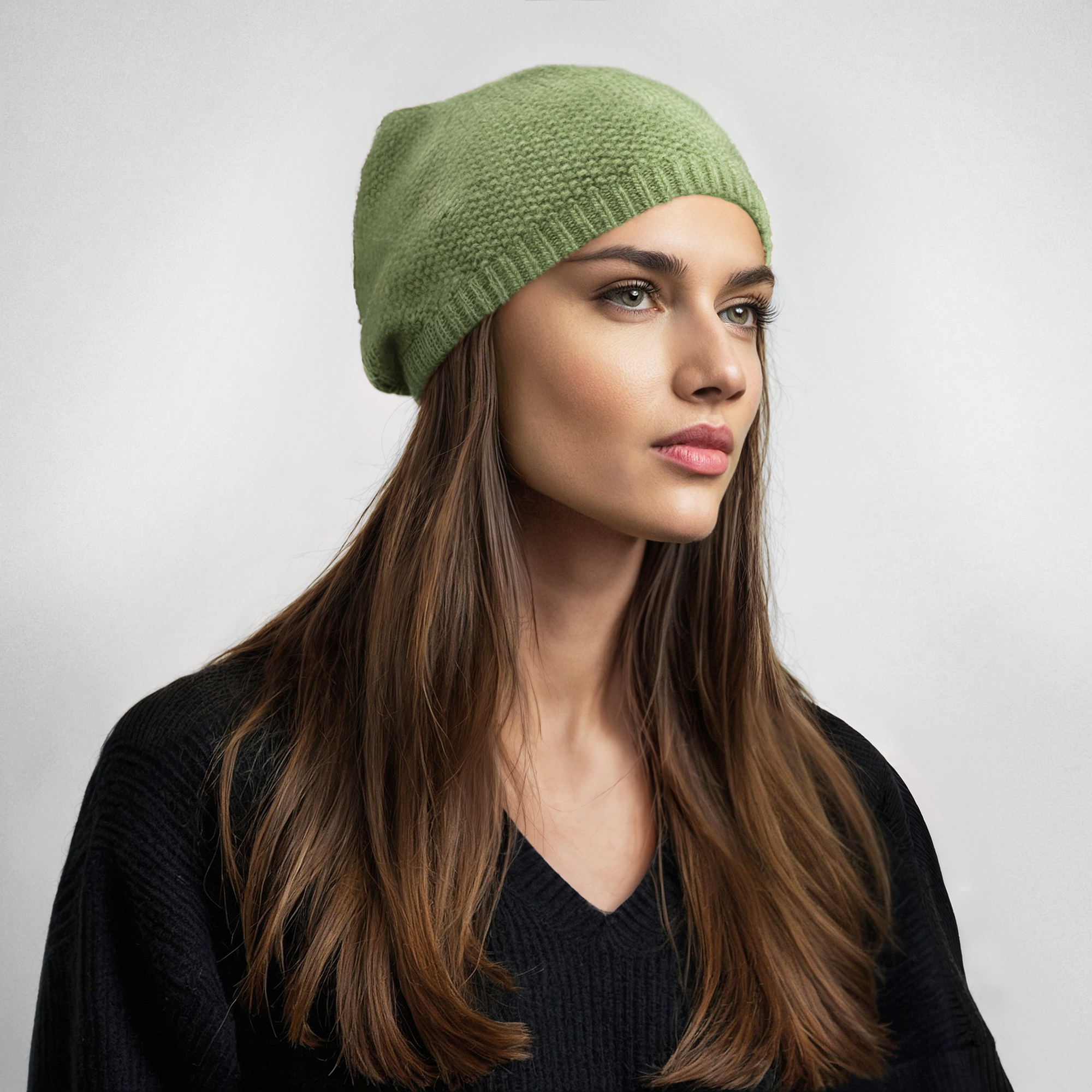 Cashmere Stitched Slouchy Hat | Martini Olive