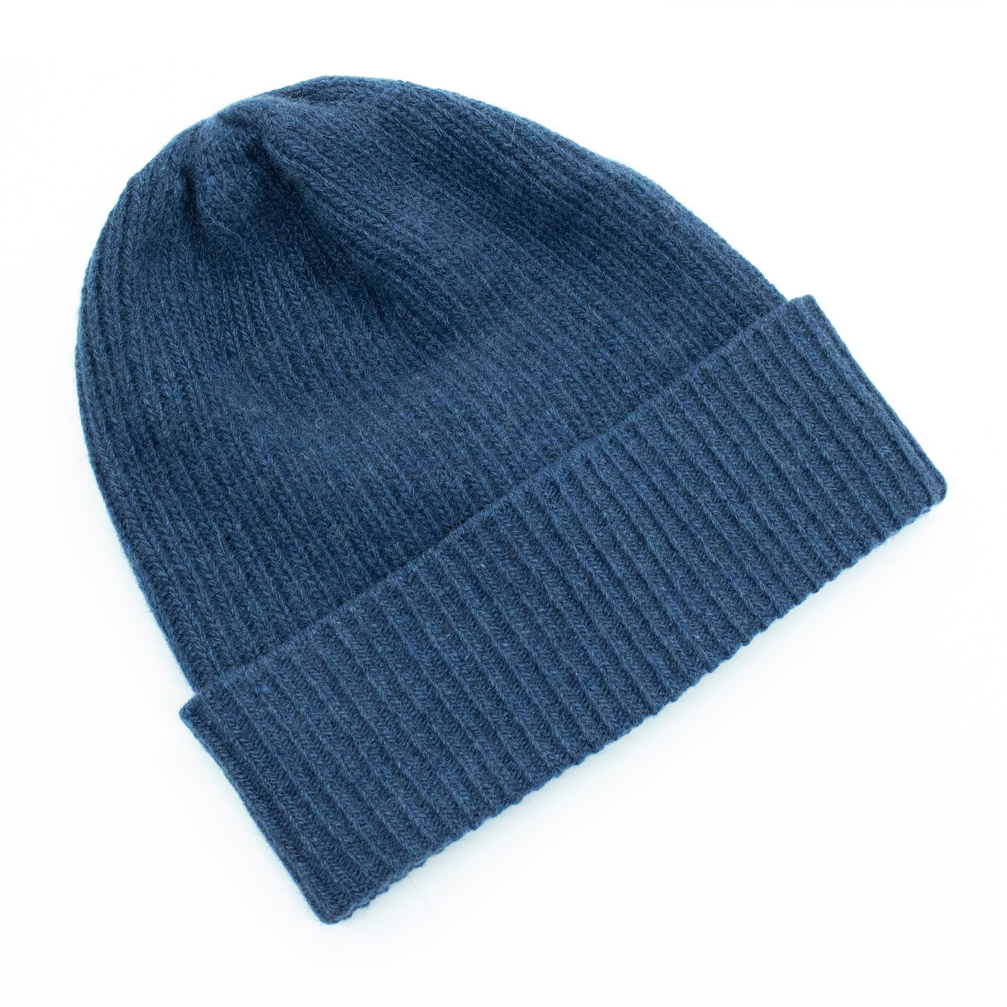 Cashmere Ribbed Beanie | Denim Blue