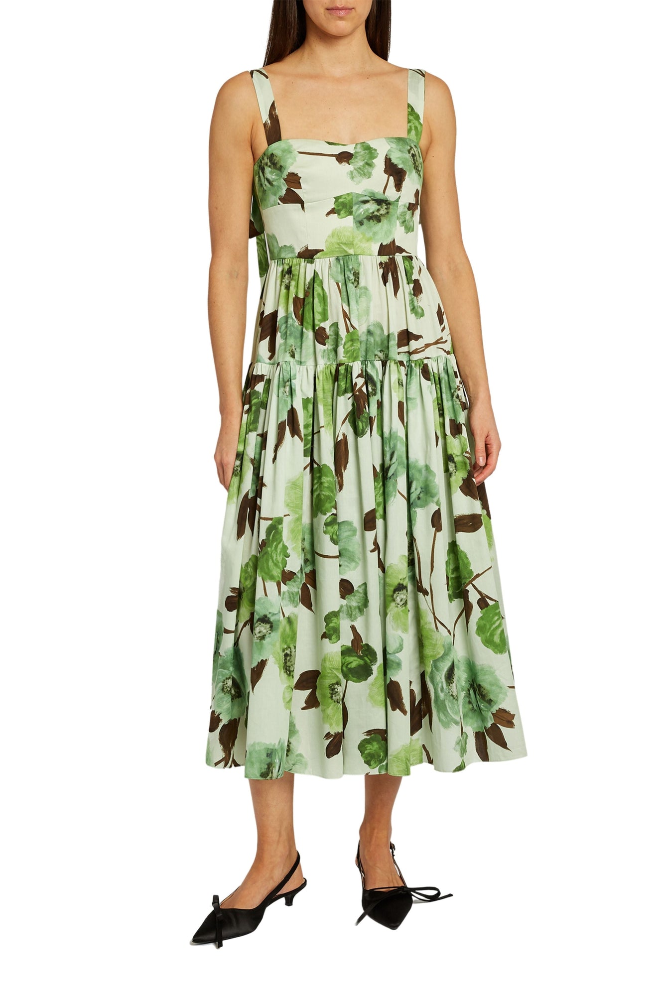 ERDEM Floral Bow Strap Midi Dress