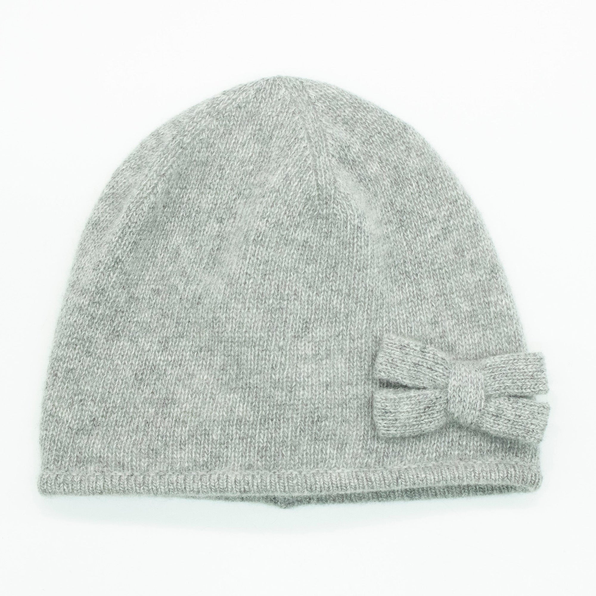 Kids Cashmere Beanie With Bow | Light Grey