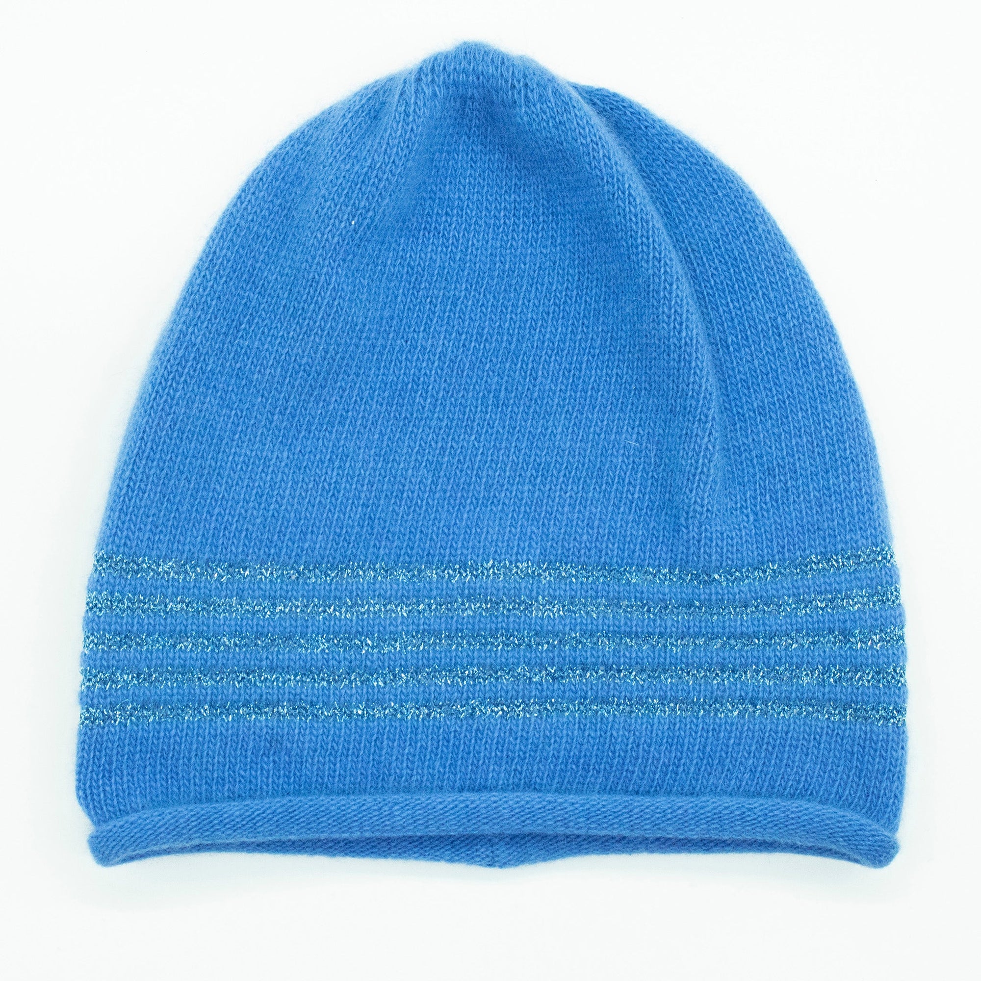 Kids Cashmere Hat With Lurex Stripes | Cobalt Blue