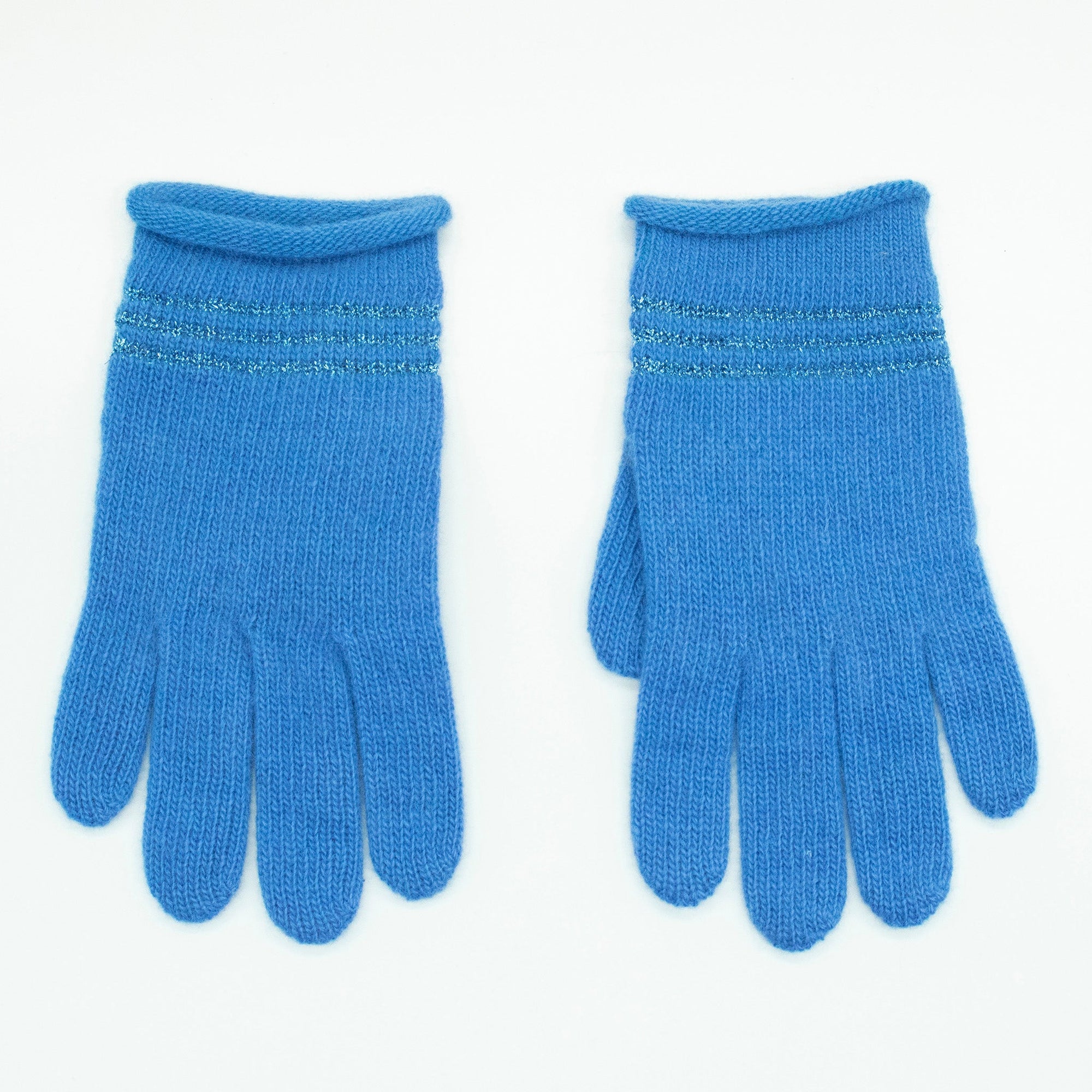 Kids Cashmere Gloves With Lurex Stripes | Cobalt Blue