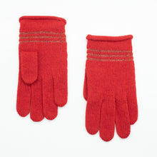 Kids Cashmere Gloves With Lurex Stripes | Cherry Red