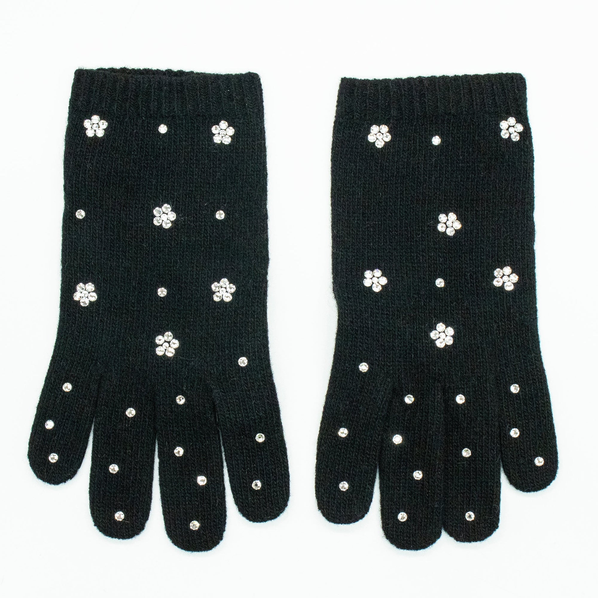 Tech Cashmere Gloves With Flowers Stones | Black