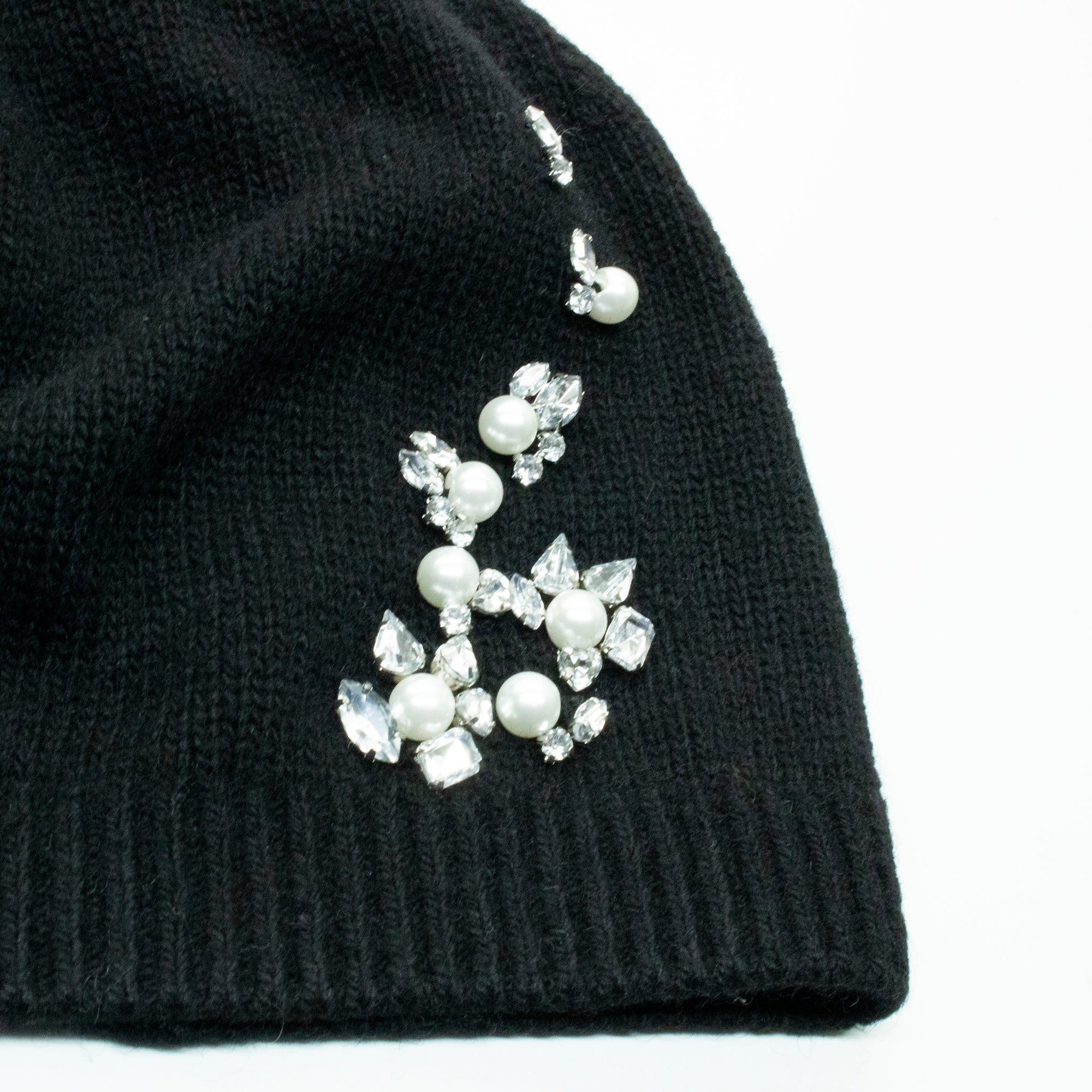 Beanie Hat With Stones And Pearls | Black