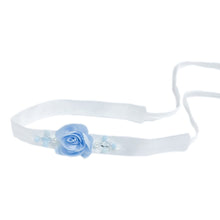 Daphne White Satin Hair Sash with Blue Embroidery | Blue