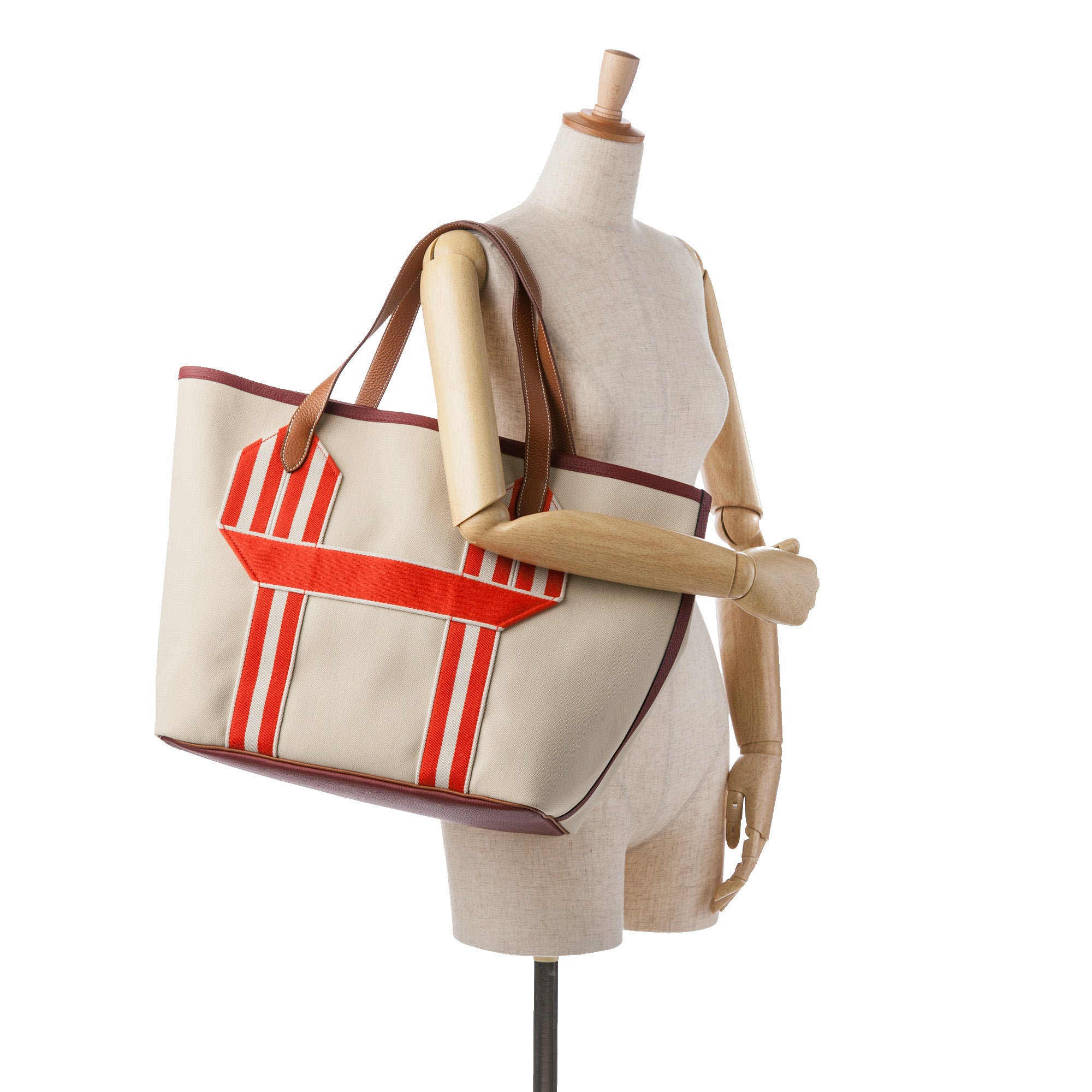 Hermes | Pre-Owned Canvas Pursangle Tote | Brown/Beige