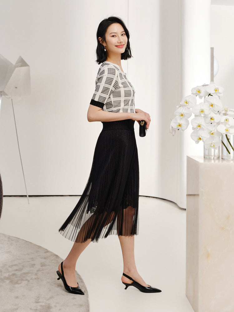 Pleated Mesh Skirt | Black