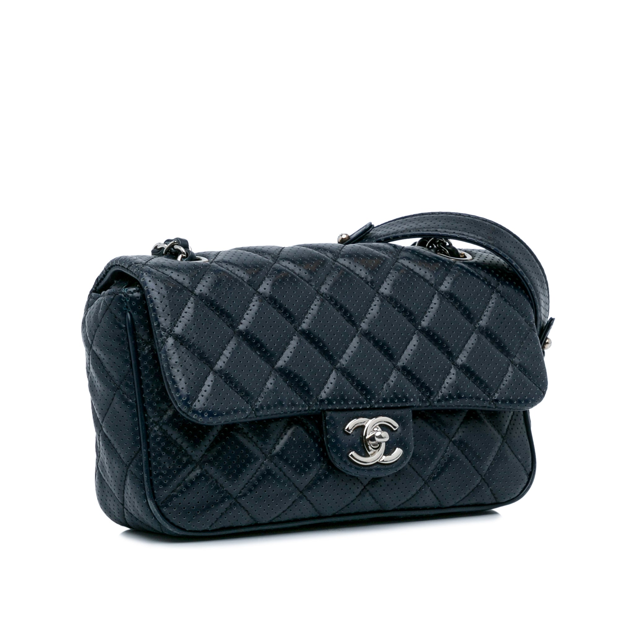Chanel | Pre-Owned Perforated Classic Mini Rectangular Flap | Blue/Dark Blue