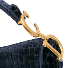 Dior | Pre-Owned Velvet Embroidered Crocodile Effect Saddle Bag | Blue/Navy