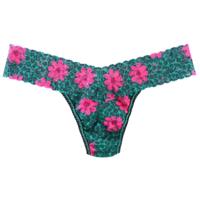 Signature Lace Low Rise Thong - I | Green-Multi