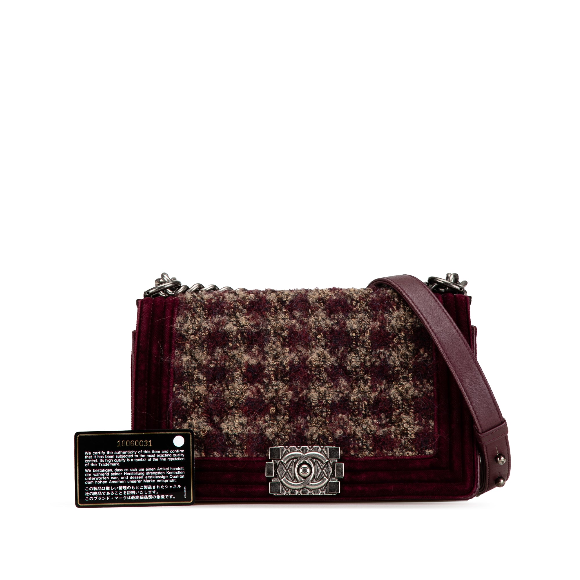 Chanel | Pre-Owned Old Medium Velvet and Tweed Boy Flap - II | Red/Burgundy