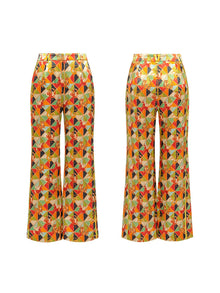 High-Waisted Print Flared Pants | Green