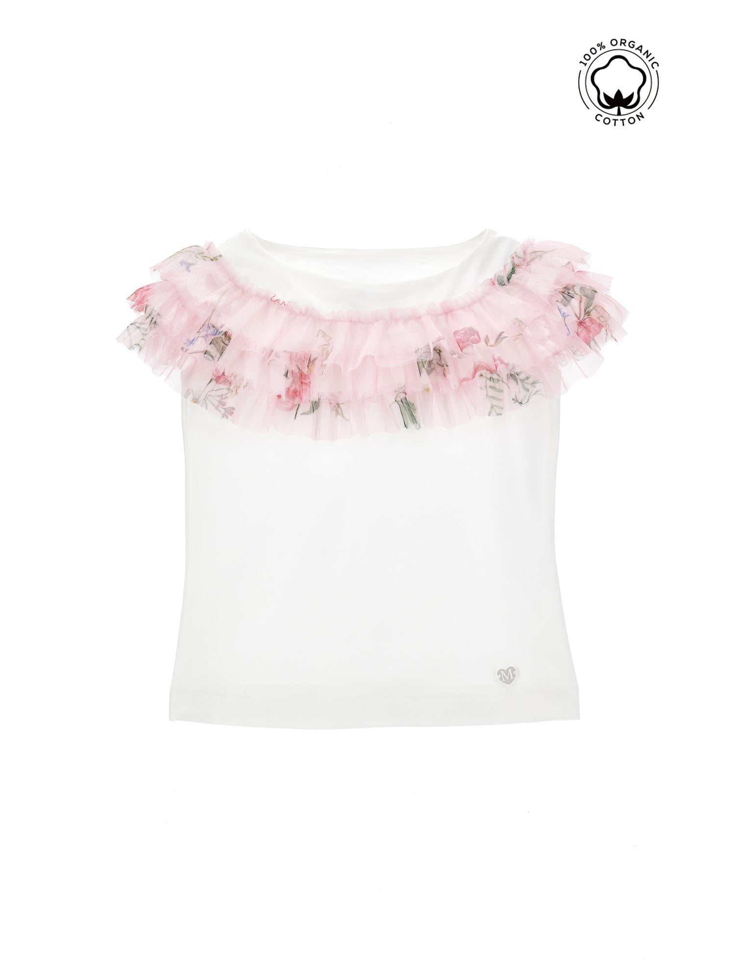Girls | Organic Cotton T-Shirt With Tulle | Cream/FairyTale