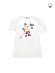 Girls | Organic Cotton T-Shirt With Rose | Cream