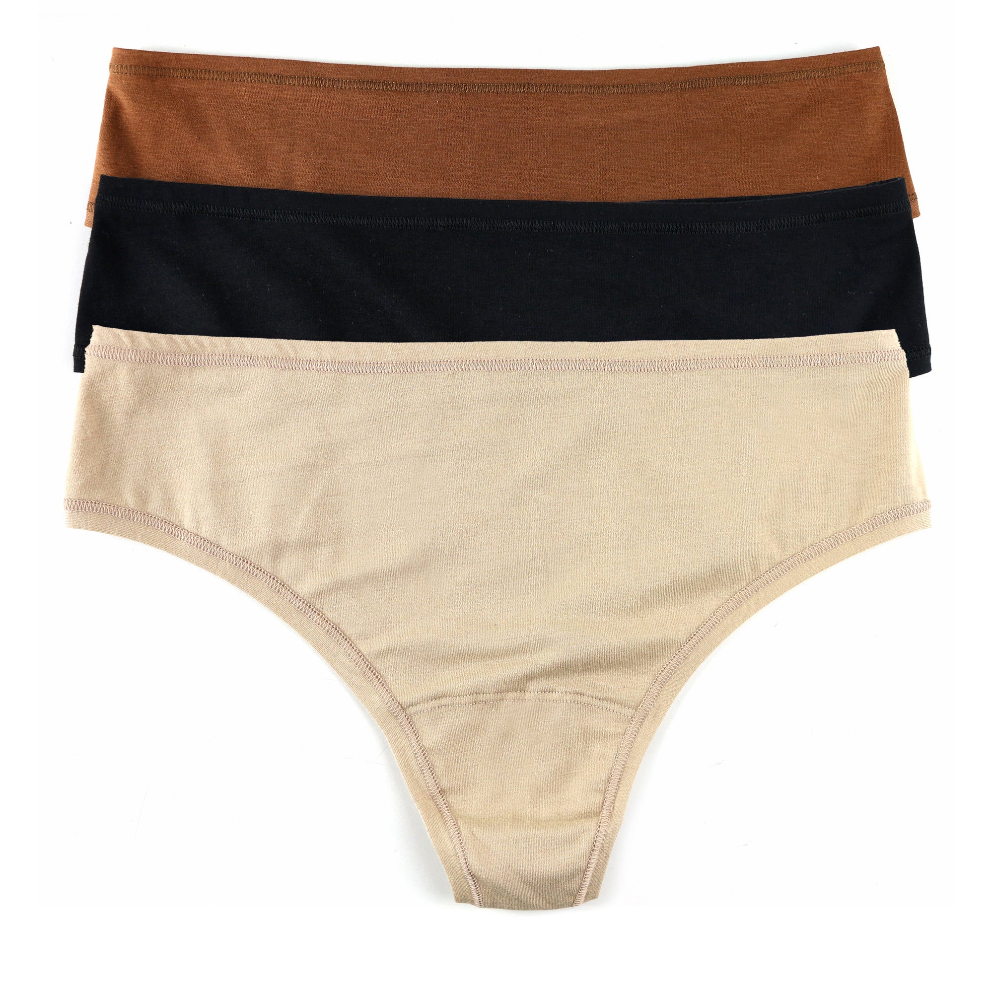 3-Pack Playstretch Natural Rise Thong | Macchiato/Black/Chai