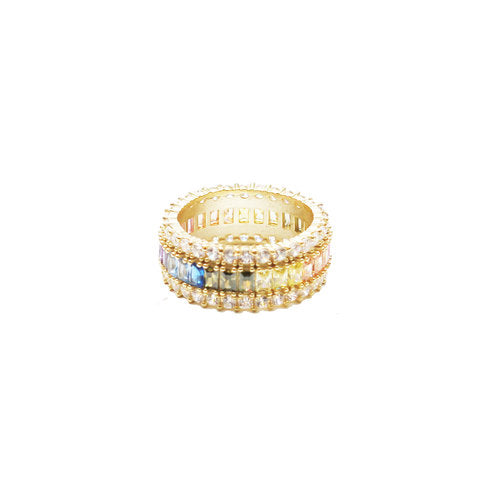 The Three Row Rainbow Ring | 18KT Gold Vermeil & Sterling Silver