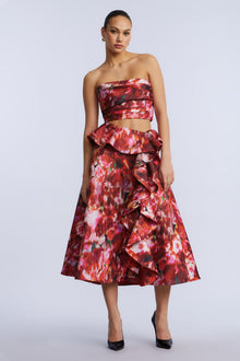 Pleated Satin Bustier | Washed Rose Chili Pepper Print