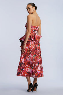 Pleated Satin Bustier | Washed Rose Chili Pepper Print