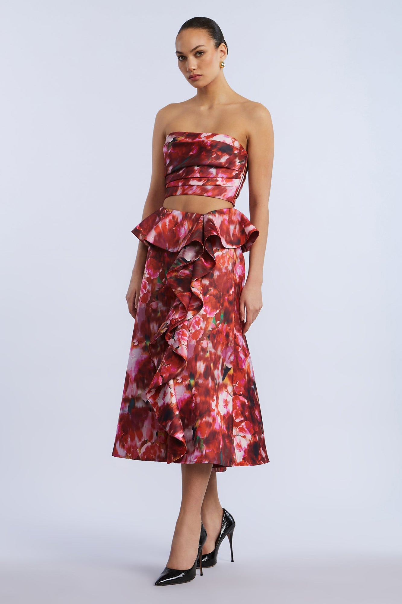 Pleated Satin Bustier | Washed Rose Chili Pepper Print