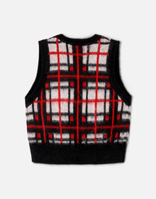 Womens | Tartan V Neck Vest | Black/Red/White