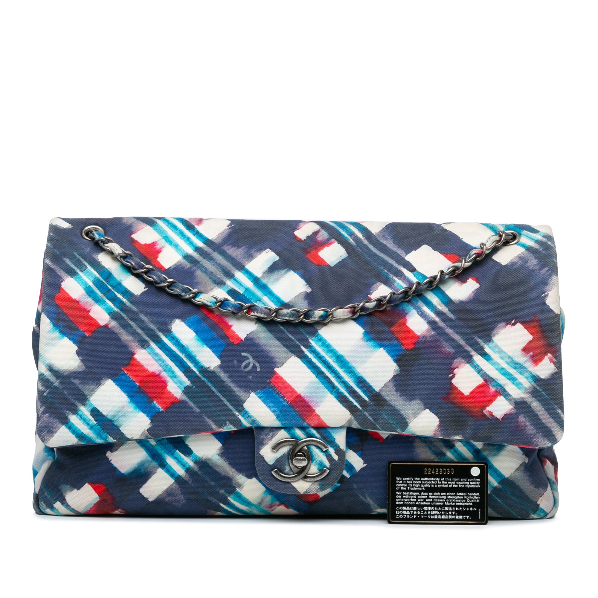 Chanel | Pre-Owned XXL Printed Canvas Airline Single Flap | Blue/Dark Blue