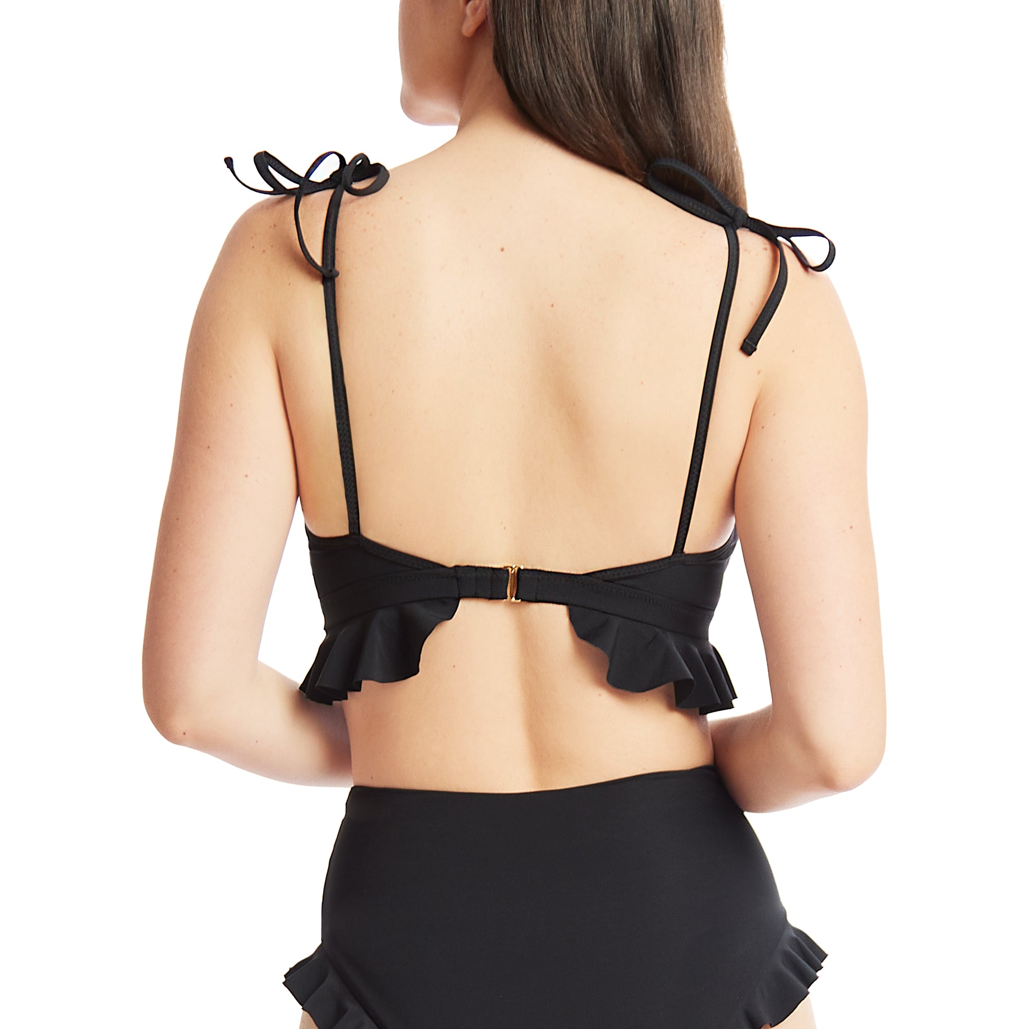 Swim Ruffle Triangle Top | Black