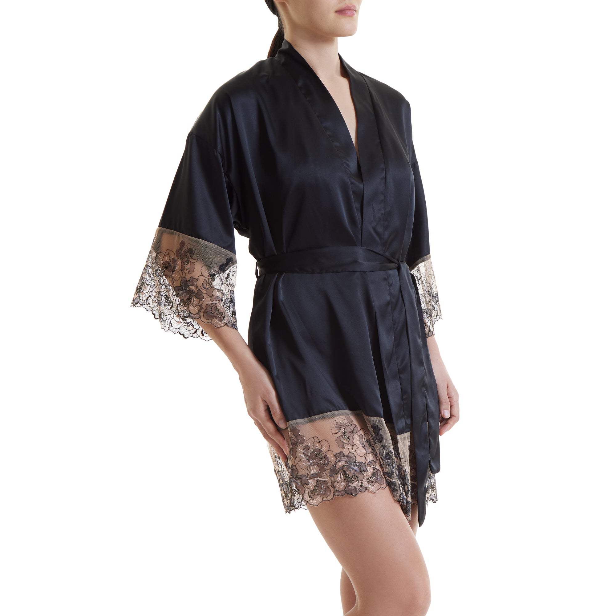 Rose Gold Silk Robe | Rose Gold/Nude/Black