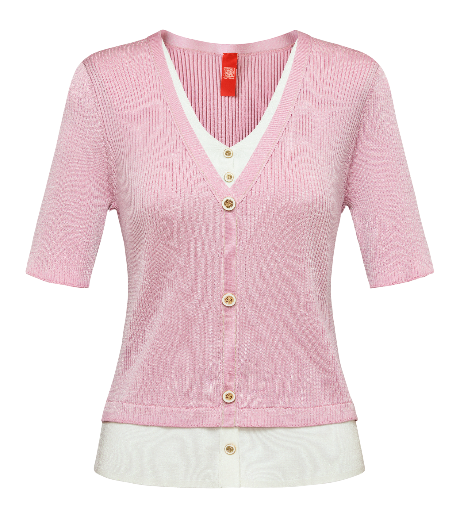 Silk and Acetate V-Neck Color-Blocked Design Dress | Pink
