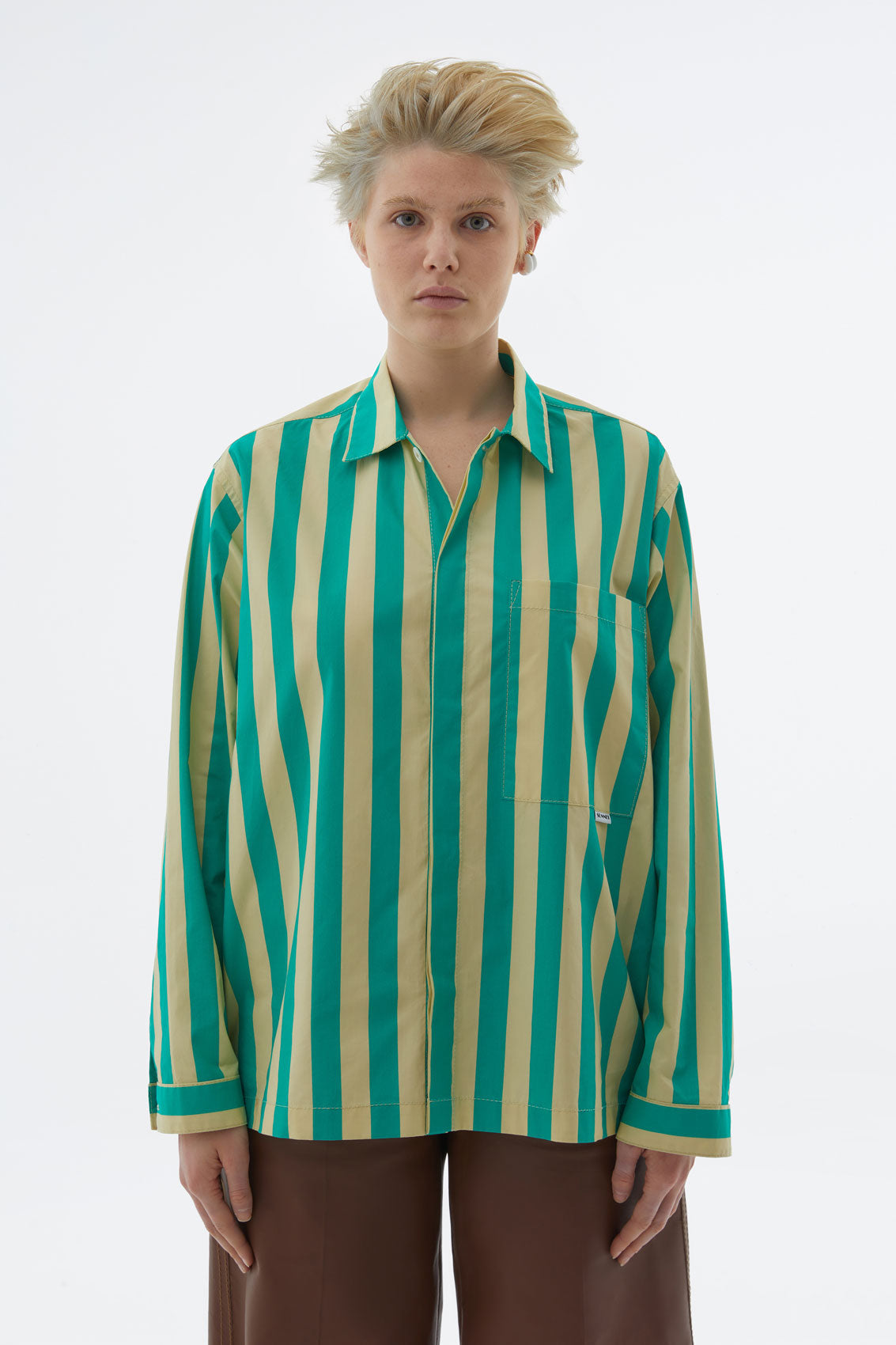 Shirt | Men | Light Yellow x Green Striped