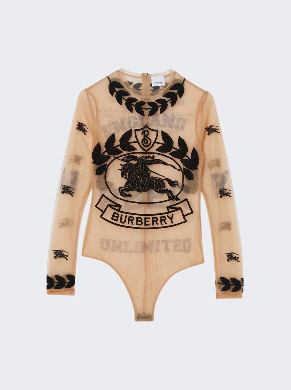Women | BURBERRY | Ekd Embroidered Stretch Tulle Bodysuit | Neutral