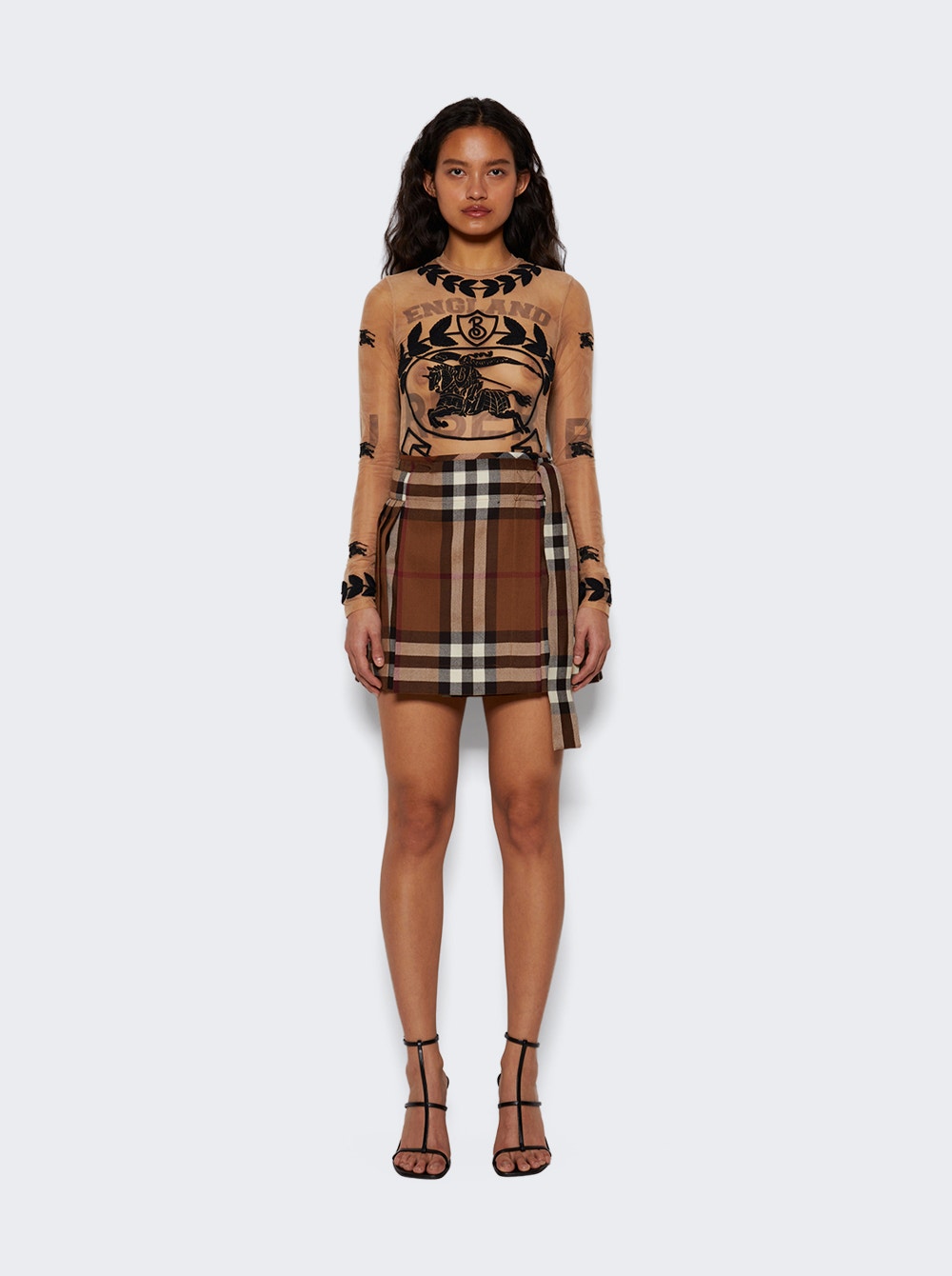 Women | BURBERRY | Ekd Embroidered Stretch Tulle Bodysuit | Neutral