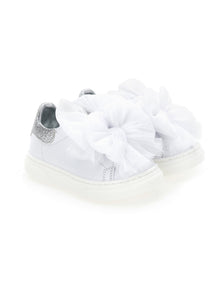 Girls | Leather Sneakers With Tulle Bows | Cream