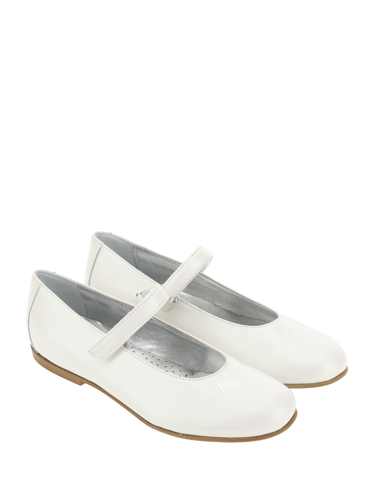 Girls | Leather Ballet Flats With Logo | Cream