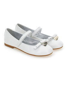 Girls | Iridescent Leather Ballet Flats | White