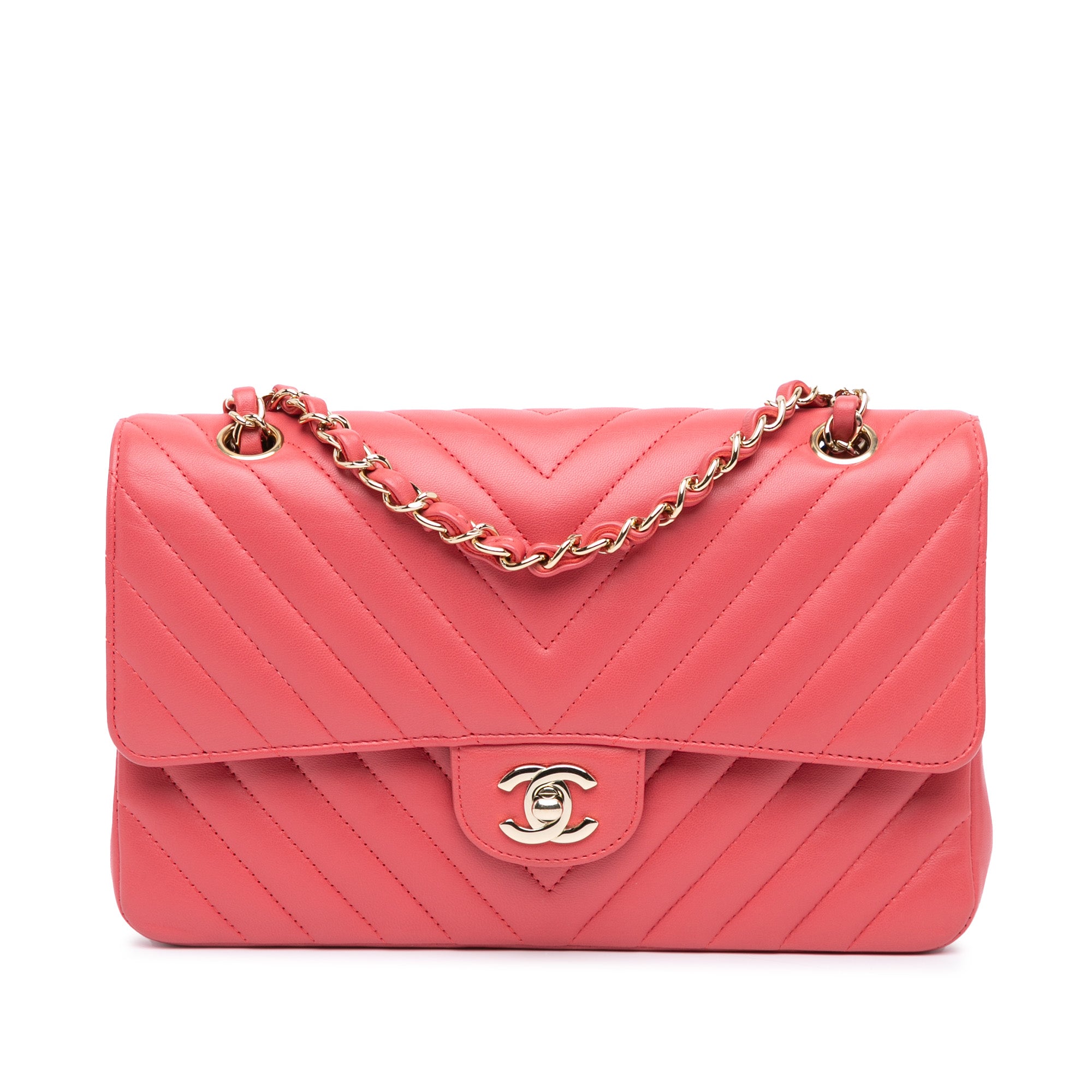 Chanel | Pre-Owned Medium Classic Chevron Lambskin Double Flap - I | Pink/Blush