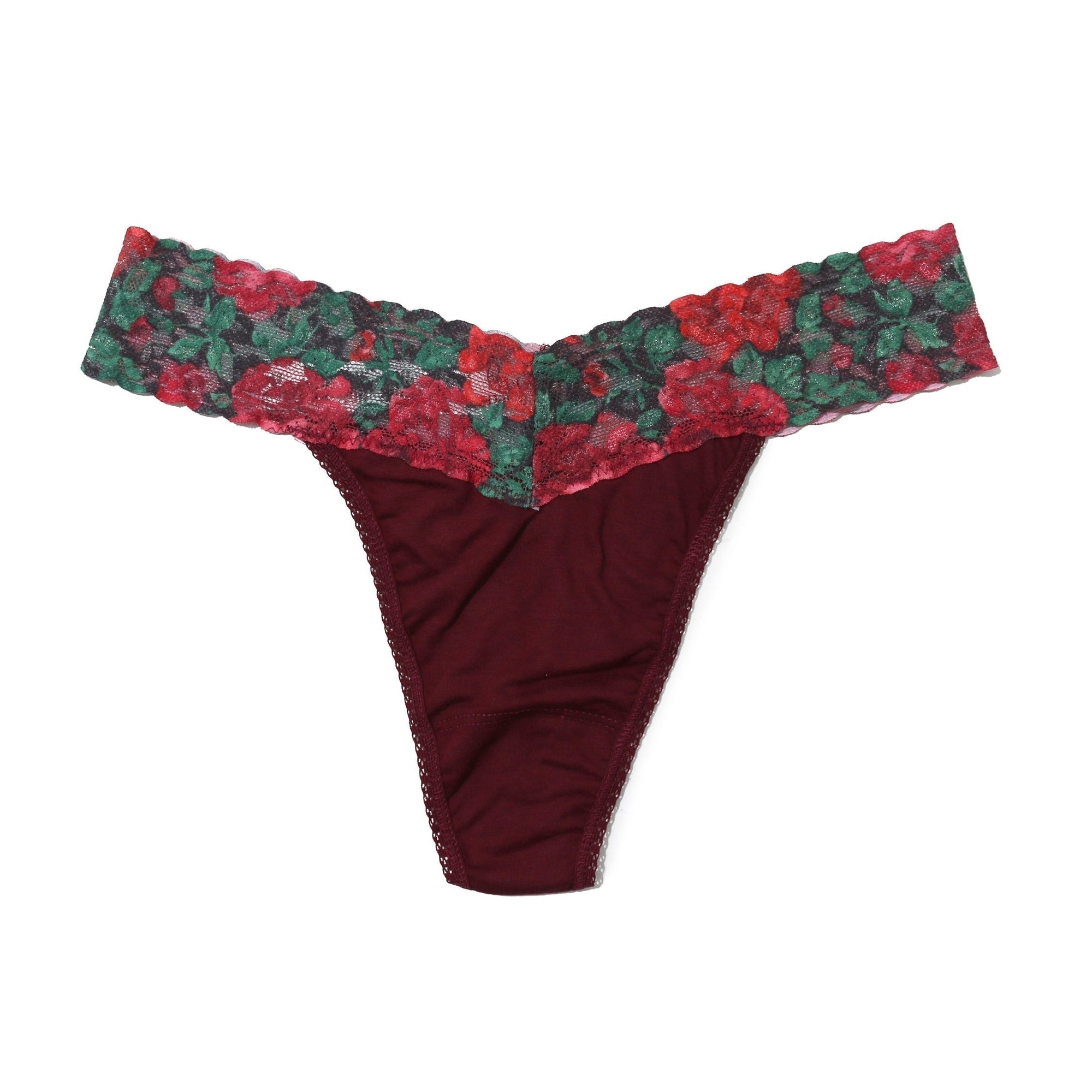 Plus Size Cotton Original Rise Thong | Cabernet/Roses Are Red