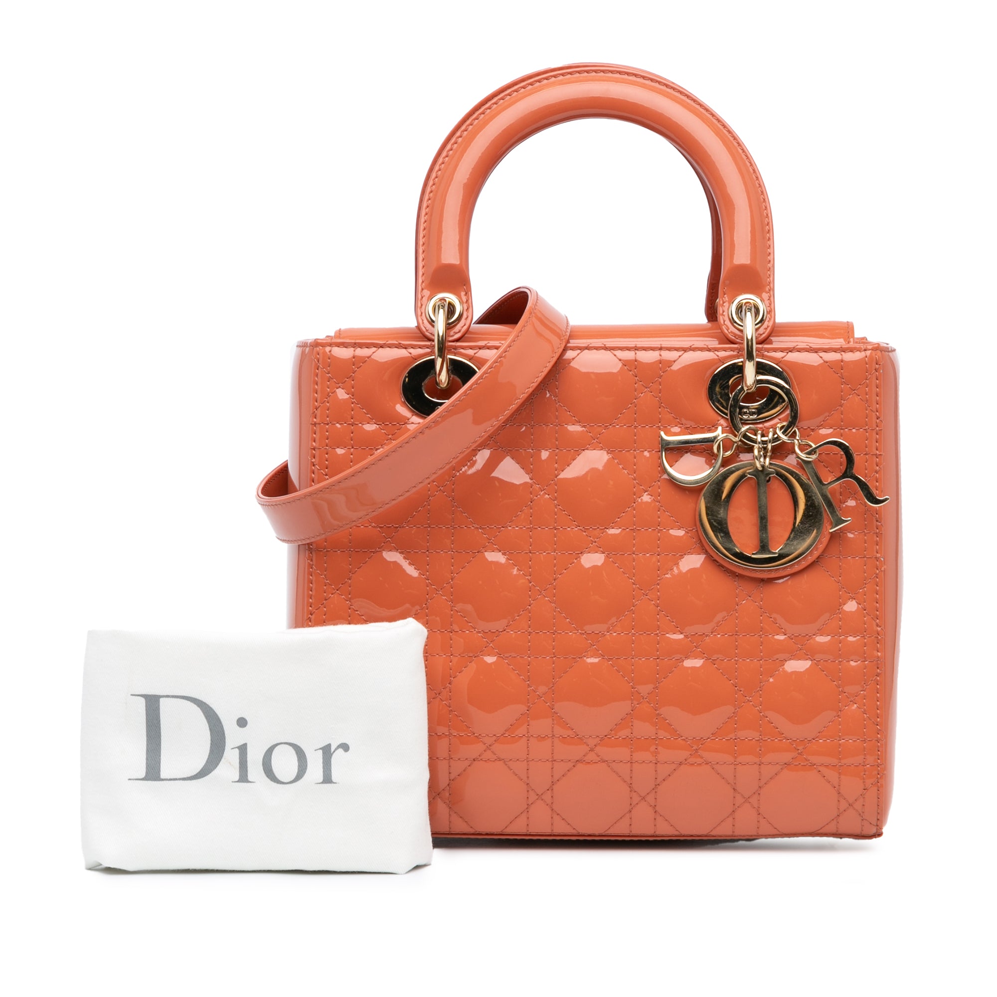 Dior | Pre-Owned Medium Patent Cannage Lady | Orange/Peach