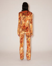 Womens | Annick Printed Stretch-Velvet Shirt | Hazy Floral Orange