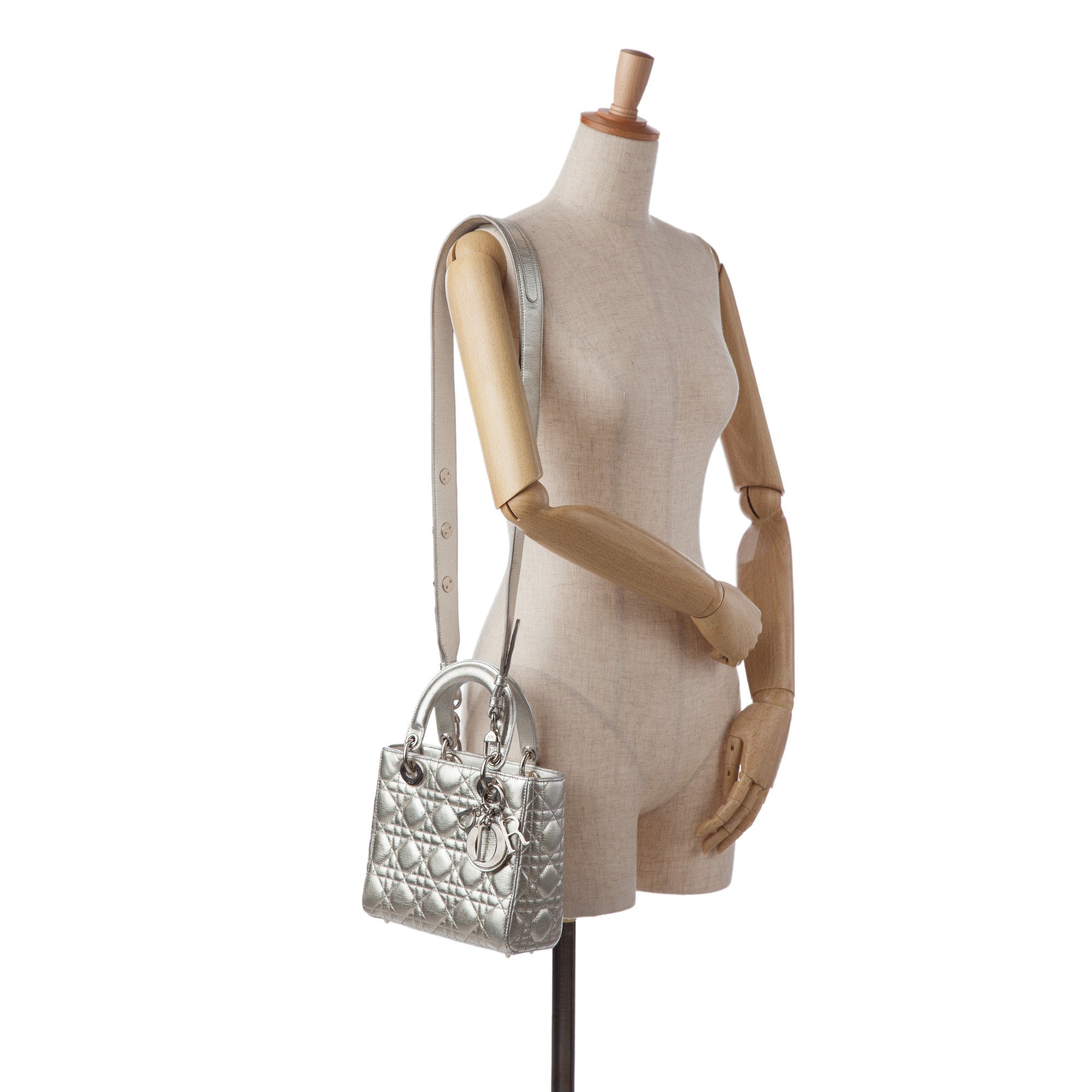 Dior | Pre-Owned Small Metallic Grained Calfskin Cannage My ABCLady - I | Silver