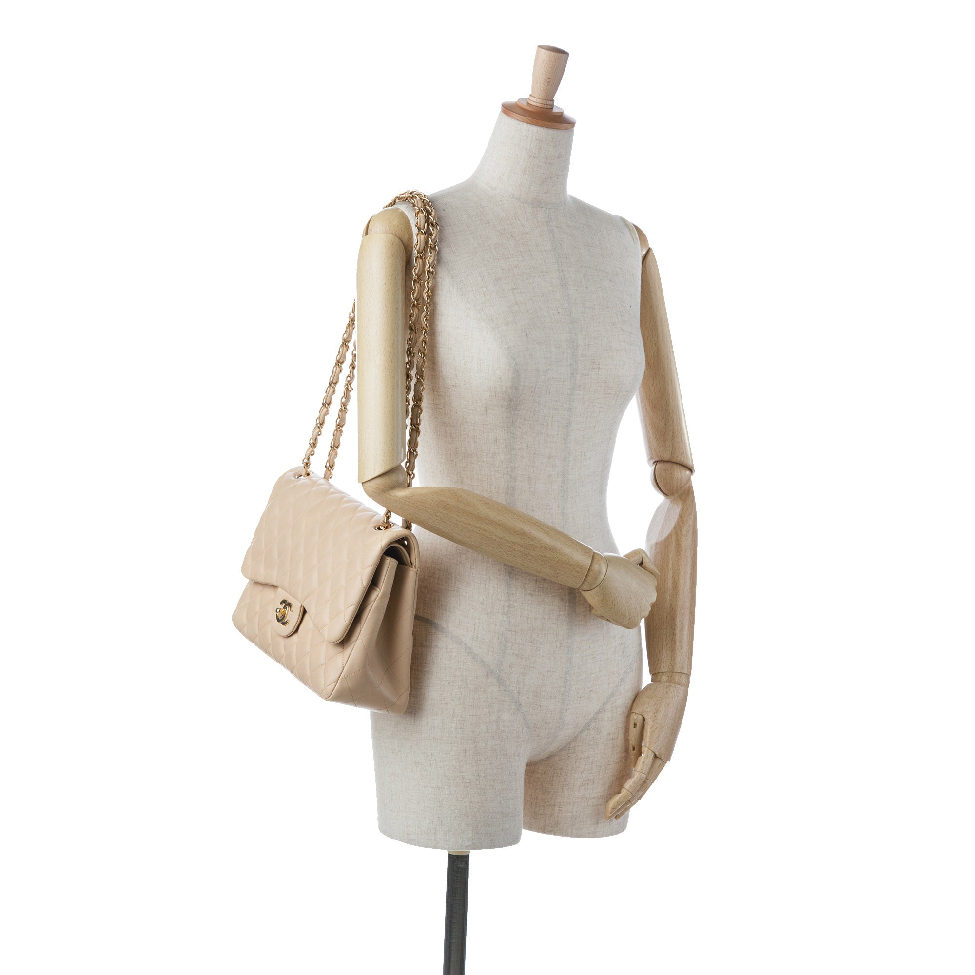 Chanel | Pre-Owned Jumbo Classic Lambskin Double Flap | Brown/Beige