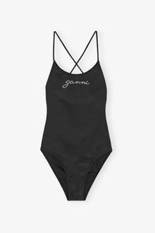 Recycled Graphic Tie String Swimsuit | Black
